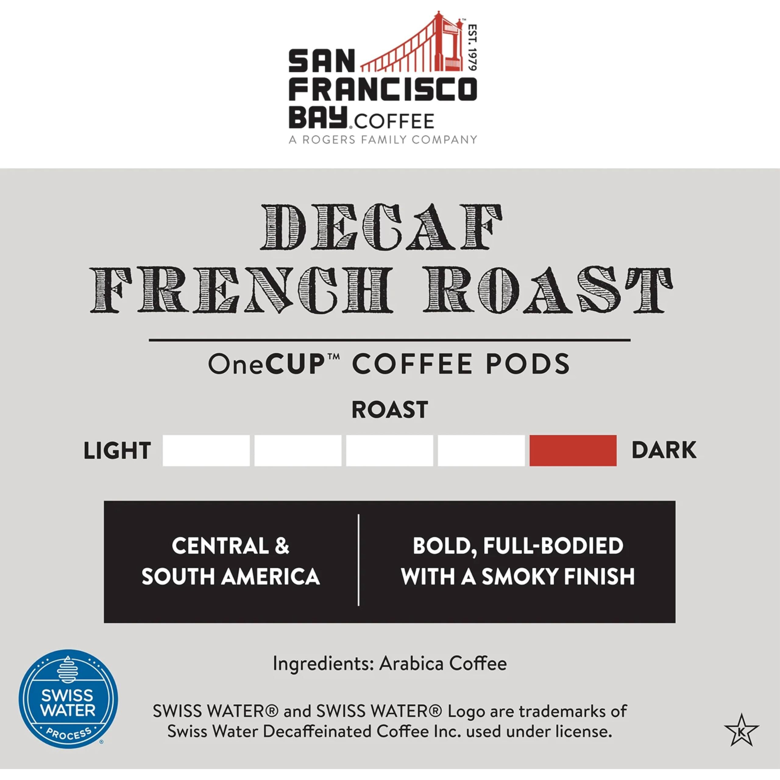 San Francisco Bay Compostable Coffee Pods - Decaf French Roast (36 Ct) K Cup Compatible Including Keurig 2.0, Dark Roast, Swiss Water Processed