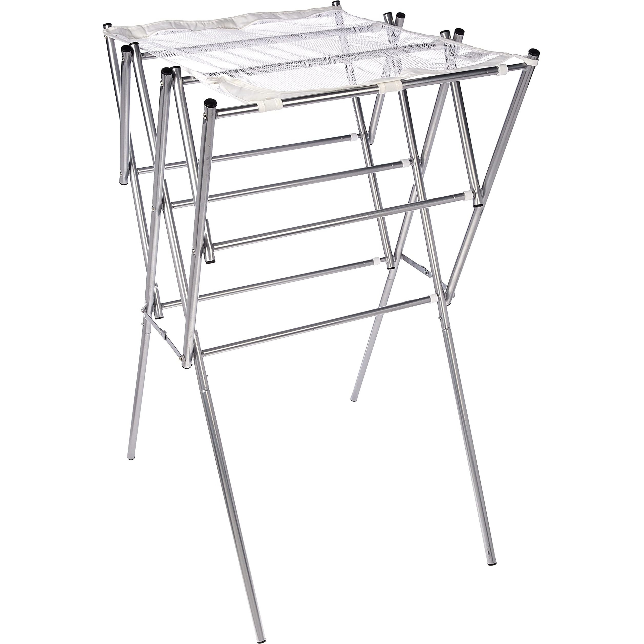 Household Essentials 5127 Collapsible Expandable Metal Clothes Drying Rack - Dry Wet Laundry Indoors - Satin Silver, 24.5"&quotD X 20"&quotW X 34.5"&quotH