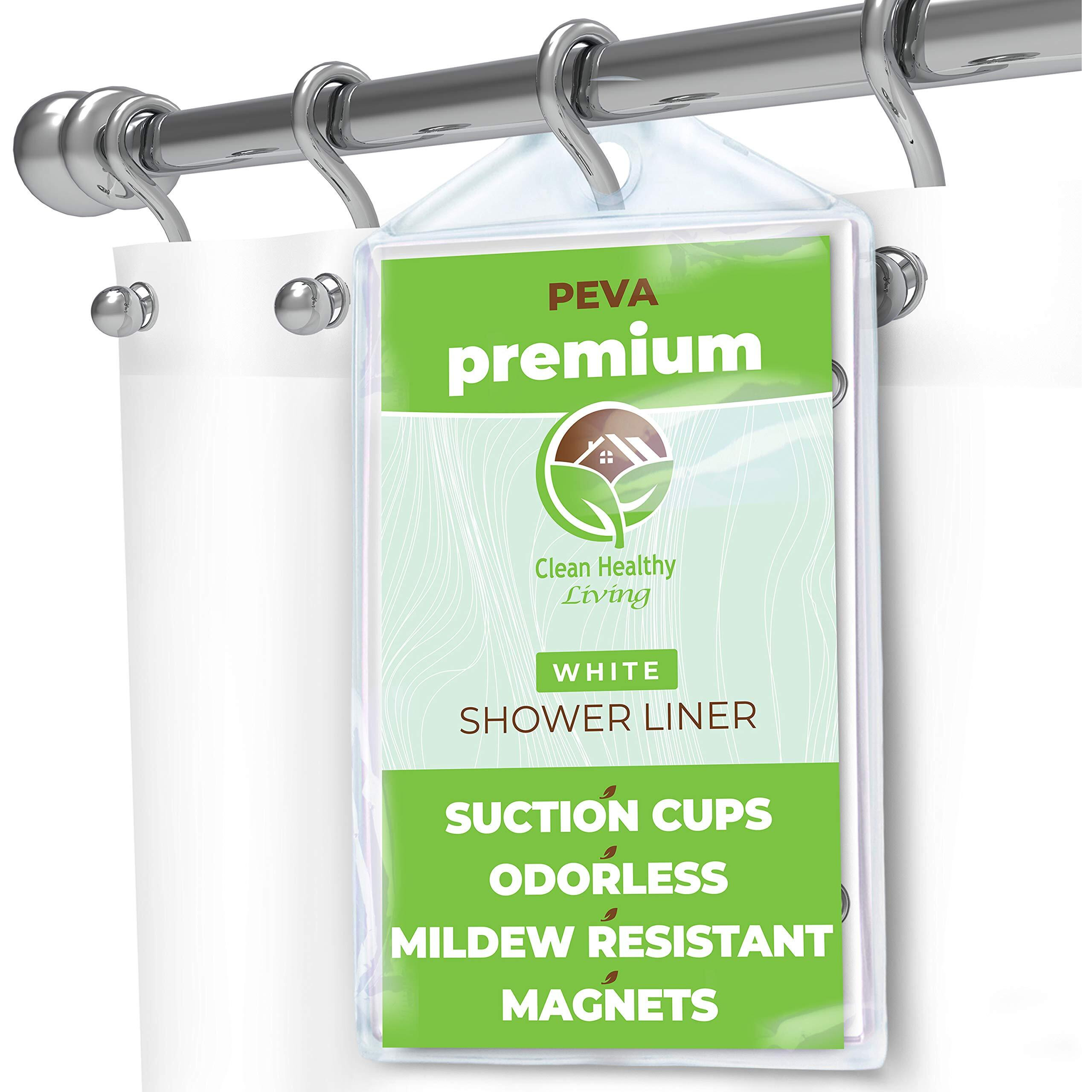 Clean Healthy Living Premium Peva White Shower Curtain Liner With Magnets & Suction Cups - 70 X 71 In. Long