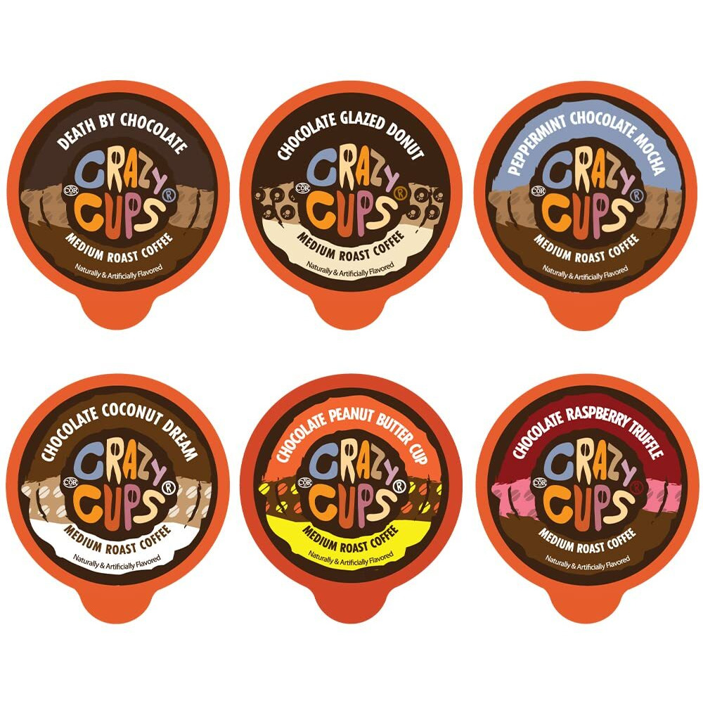 Crazy Cups Chocolate Lovers Coffee Pods Variety Pack, Flavored Coffees, Compatible With K Cup Brewers, Includes Death By Chocolate Raspberry, Peppermint Mocha, & More, 24 Count (Pack Of 1)