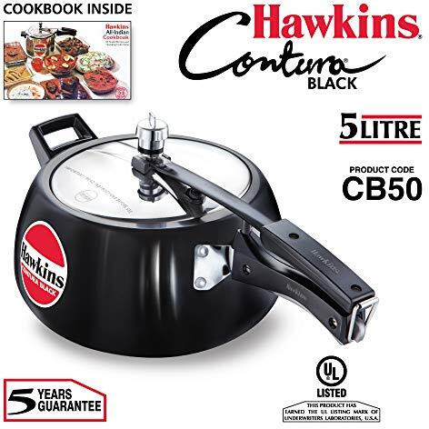 Hawkins Cb50 Hard Anodised Pressure Cooker, 5-Liter,Black