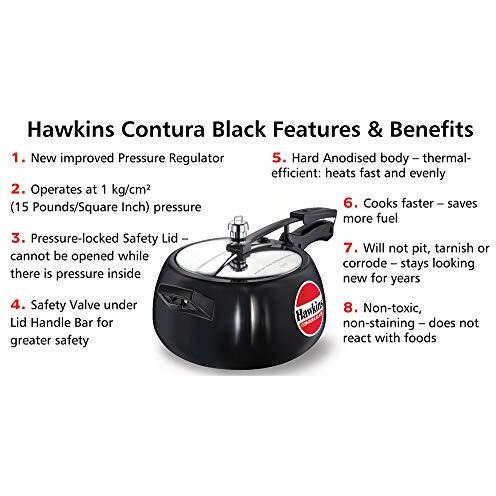 Hawkins Cb50 Hard Anodised Pressure Cooker, 5-Liter,Black