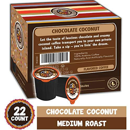 Crazy Cups Flavored Coffee For Keurig K-Cup Machines, Chocolate Coconut Dream, Hot Or Iced Drinks, 22 Single Serve, Recyclable Pods