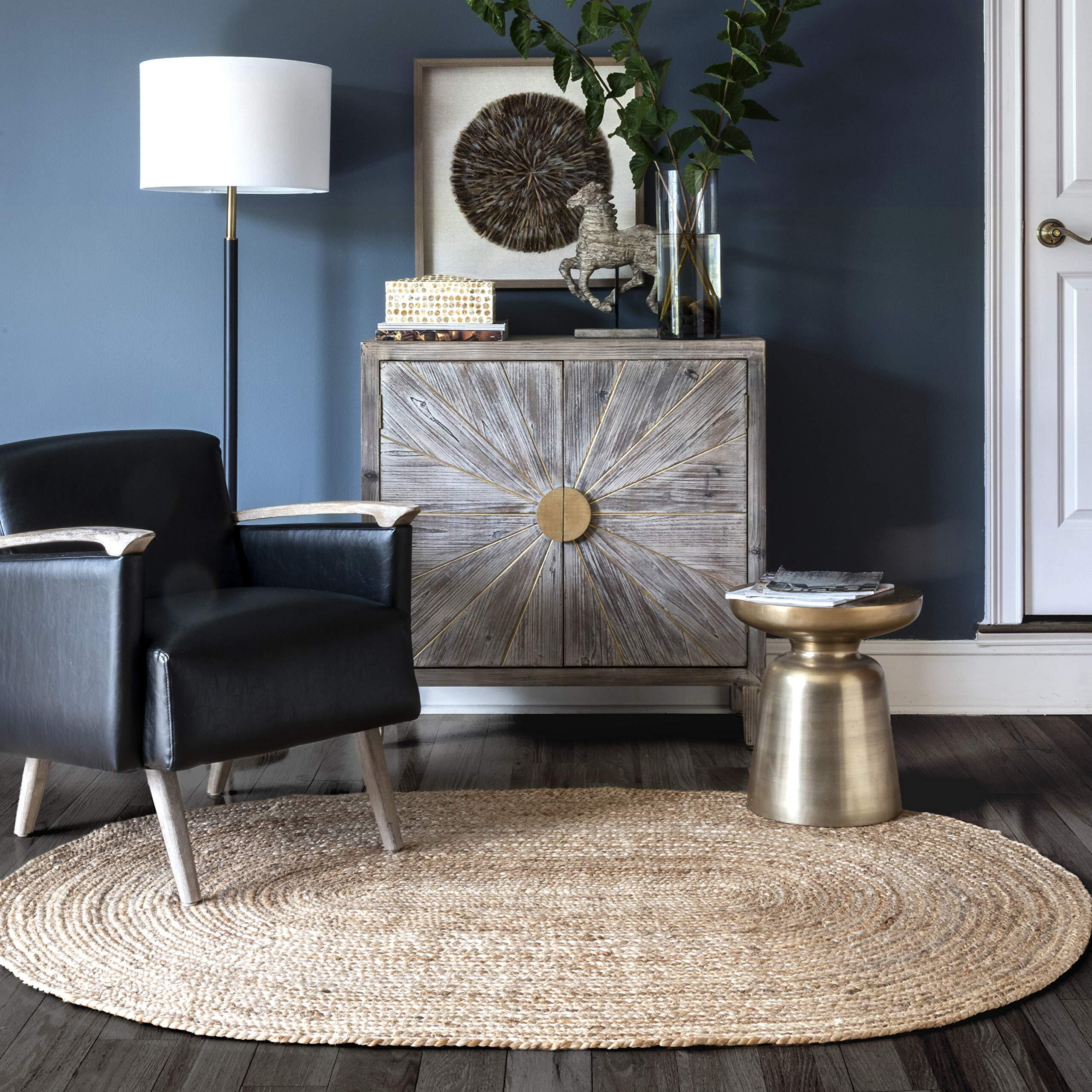 Nuloom Rigo Hand Woven Farmhouse Jute Area Rug, 4 X 6 Oval, Natural