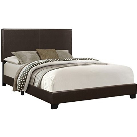 Monarch Specialties , Bed, Leather-Look, Dark Brown, Queen