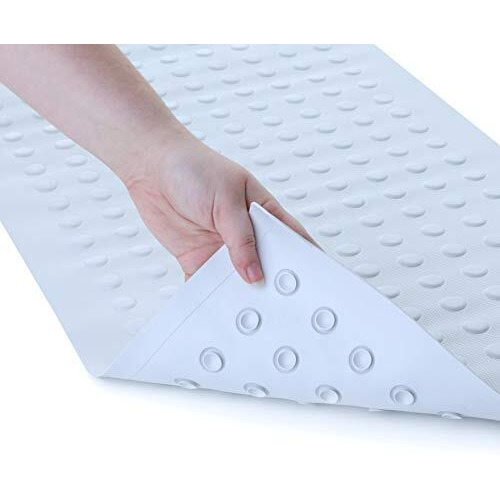 Slipx Solutions White Extra Long Rubber Safety Bath Mat (18 X 36 Inch, 220 Suction Cups, Great Non-Slip Coverage)