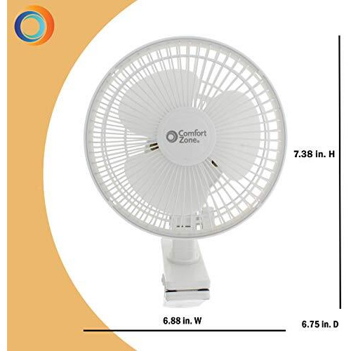 Comfort Zone Cz6C 6"" Quiet Portable Indoor 2-Speed Desk Fan With Clip And Fully Adjustable Tilt, White