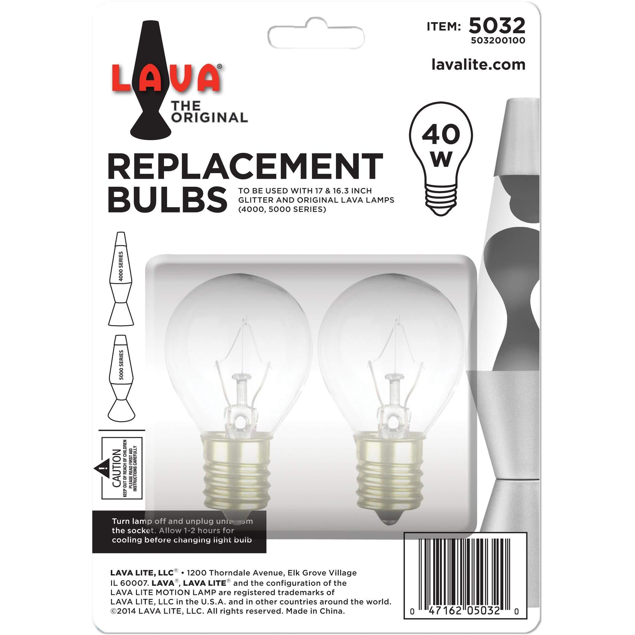 Lava 5032-6 40-Watt Replacement 2-Pack Brand 16.3 And 17 Inch Lamps Light Bulb, 2 Count (Pack Of 1), Clear