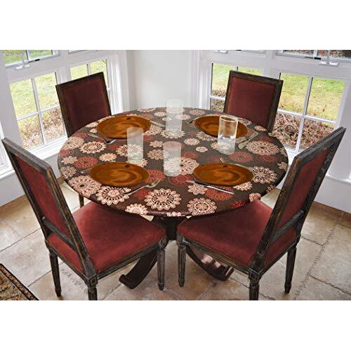 Laminet Elastic Fitted Table Cover - Medallion - Large Round - Fits Tables Up To 45 - 56    Diameter