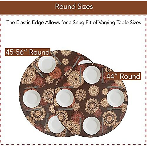 Laminet Elastic Fitted Table Cover - Medallion - Large Round - Fits Tables Up To 45 - 56    Diameter