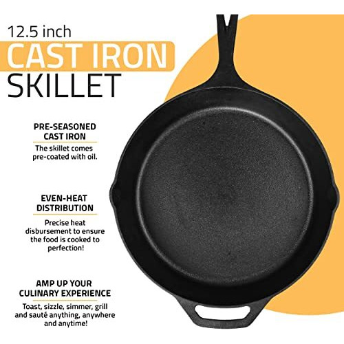 Utopia Kitchen - Saute Fry Pan - Chefs Pan, Pre-Seasoned Cast Iron Skillet - Nonstick Frying Pan 12 Inch - Safe Grill Cookware For Indoor & Outdoor Use - Cast Iron Pan (Black)