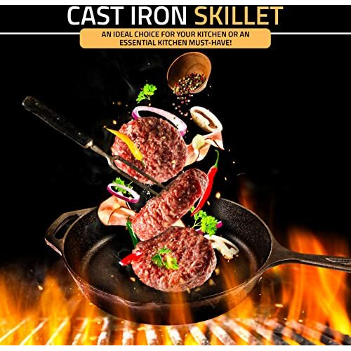 Utopia Kitchen - Saute Fry Pan - Chefs Pan, Pre-Seasoned Cast Iron Skillet - Nonstick Frying Pan 12 Inch - Safe Grill Cookware For Indoor & Outdoor Use - Cast Iron Pan (Black)