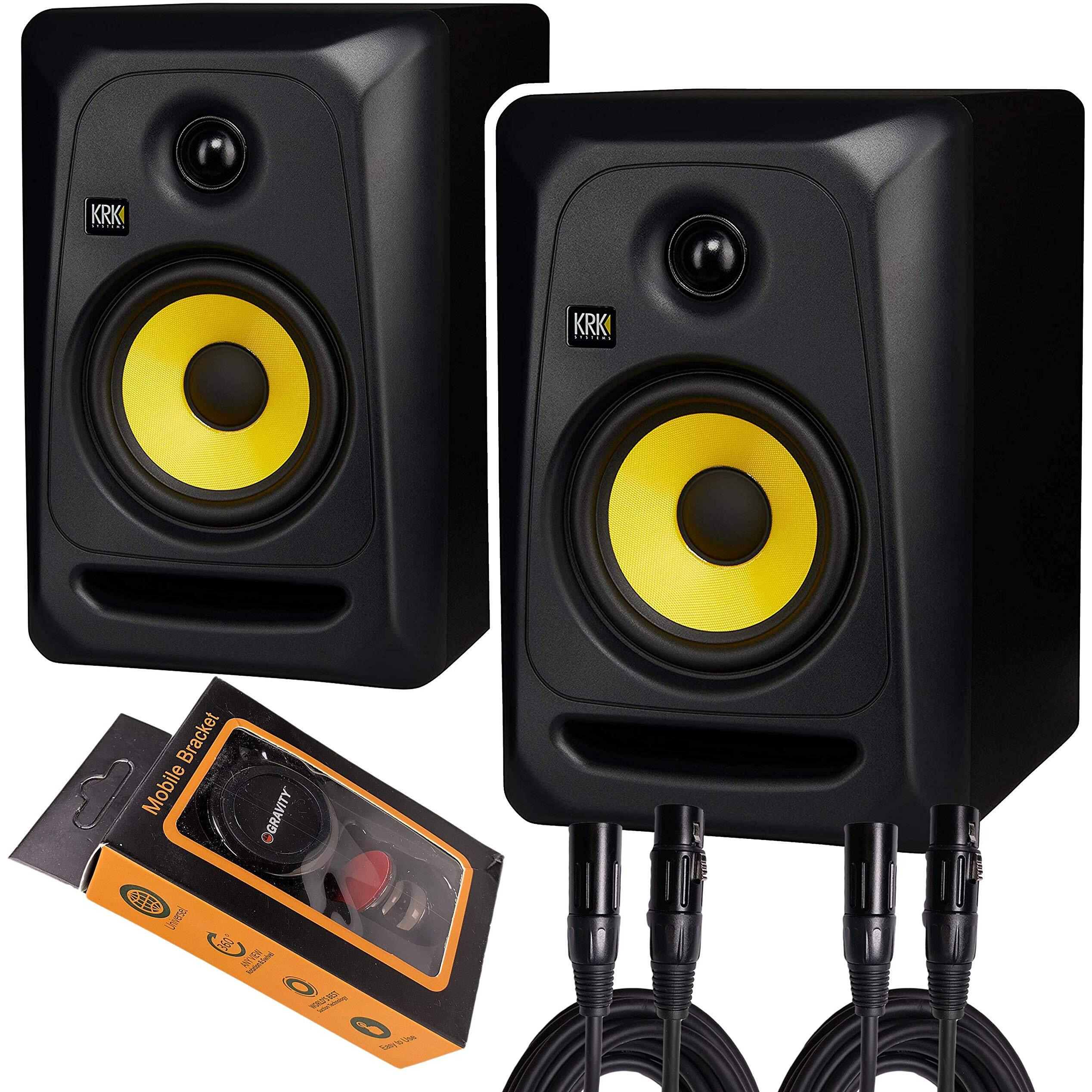 Krk Classic 5 Professional Bi-Amp 5"" Powered Studio Monitor (2 Speakers) Pair Of Xlr Cable + Gravity Phone Holder, Black M