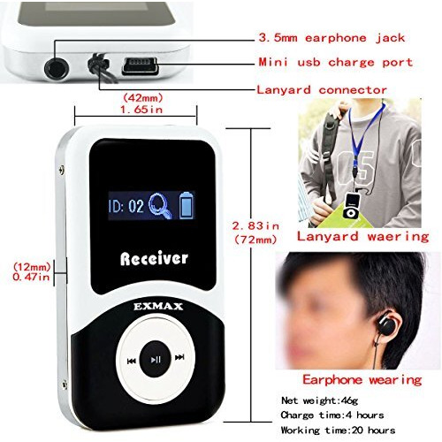 Exmax Ex-100 72-76Mhz Wireless Tour Guide System Live Translator Microphone Church Translation Devices Simultaneous Interpreting Equipment Conference Social Distancing (1 Transmitter 8 Receivers)