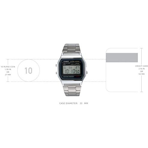 Casio Digital Stainless Steel Daily Alarm A158Wa-1Df A158Wa-1 Men's Watch