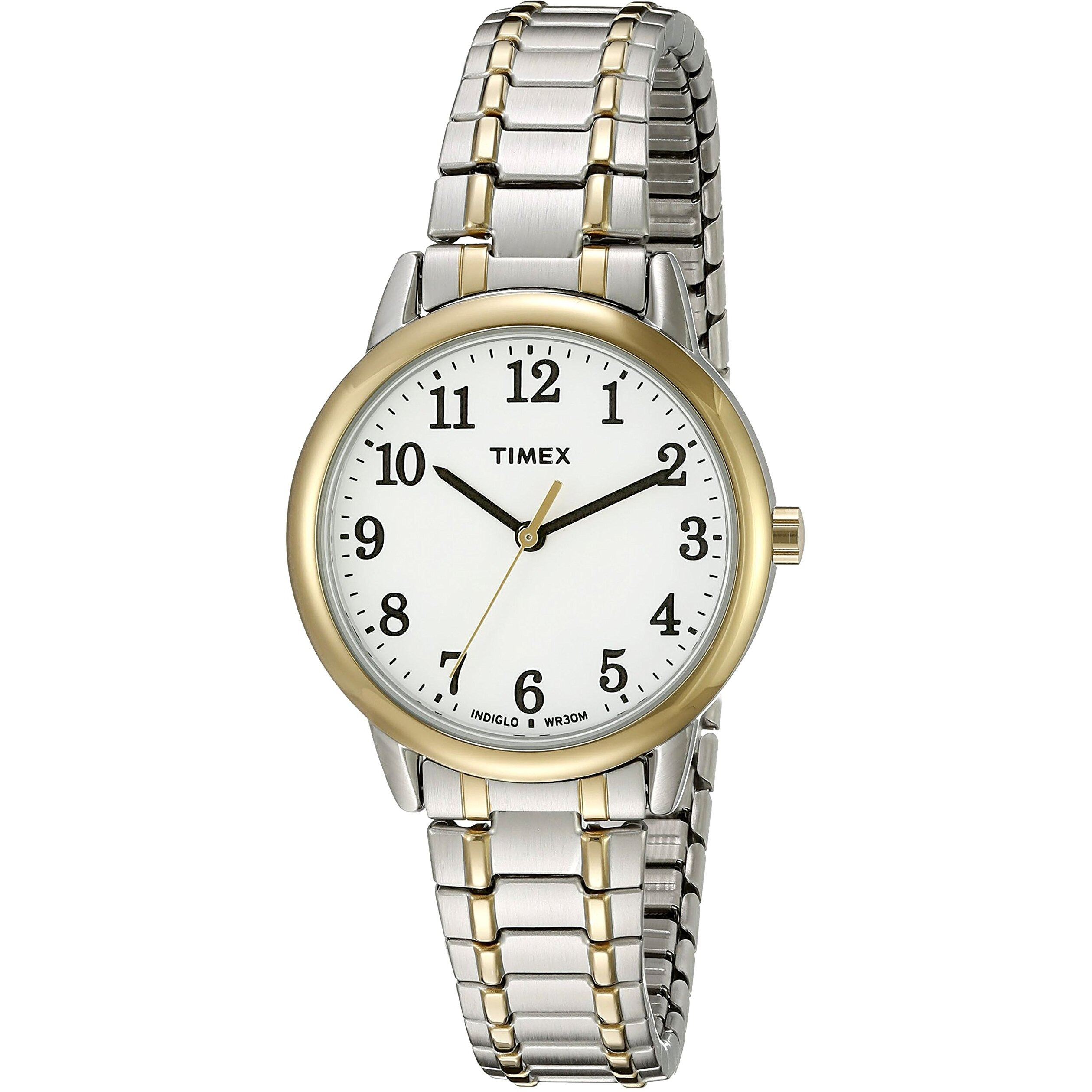 Timex Women's Tw2P78700 Easy Reader Two-Tone Stainless Steel Expansion Band Watch, Two-Tone/White