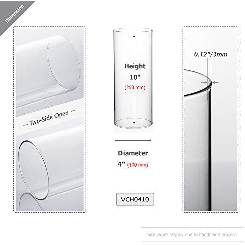 Wgvi Hurricane Candle Holder Sleeve, Wide 4, Height 10, Clear Glass Cylinder Candleholder, Chimney Tube, Open Ended Candle Shade, 1 Piece