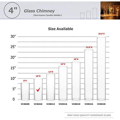 Wgvi Hurricane Candle Holder Sleeve, Wide 4, Height 10, Clear Glass Cylinder Candleholder, Chimney Tube, Open Ended Candle Shade, 1 Piece