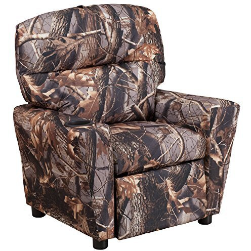 Contemporary Camouflaged Fabric Kids Recliner With Cup Holder
