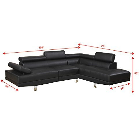 Poundex Sectional Sofa, Black
