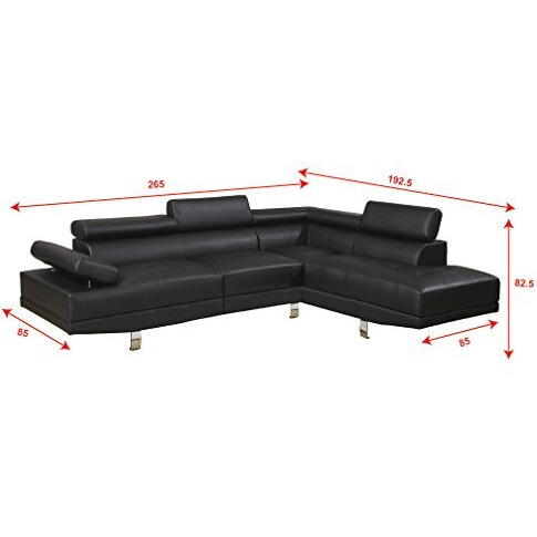 Poundex Sectional Sofa, Black