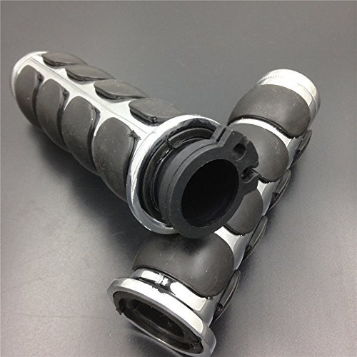Smt-Chromed Plain 1"" Rubber Handlebar Grip Compatible With Harley Chopper Bobber Touring Sportster Motorcycle [B00Xm7Jc5C]