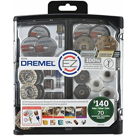 Dremel Ez725 All-Purpose Rotary Tool Accessory Set With Storage Kit, Ez-Lock And Ez Drum For Faster Accessory Changes, Accessories To Cut, Polish, Clean, And Sand, 70 Pieces