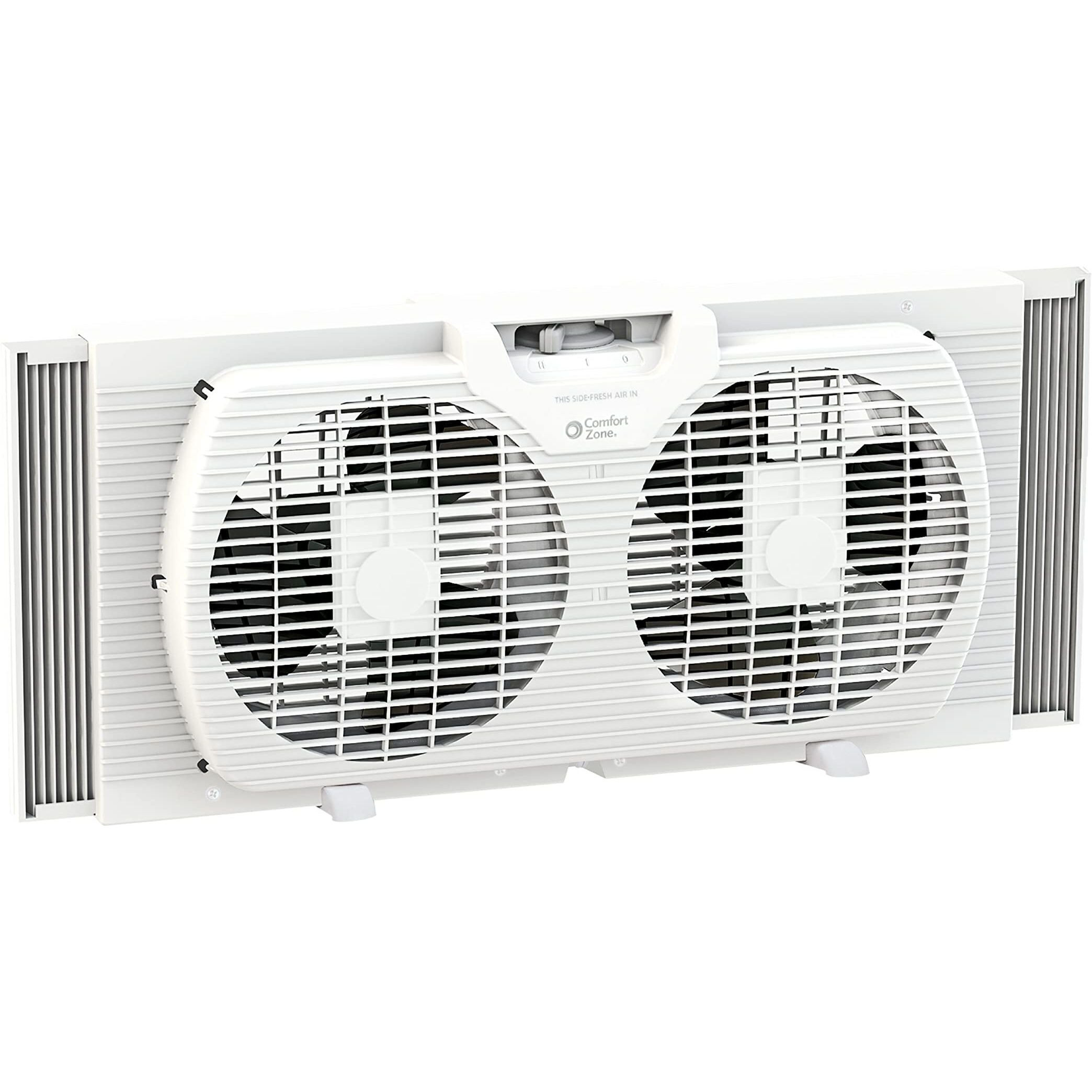 Comfort Zone Cz319Wt 9"" Twin Window Fan With Reversible Airflow Control, Auto-Locking Expanders And 2-Speed Fan Switch, White
