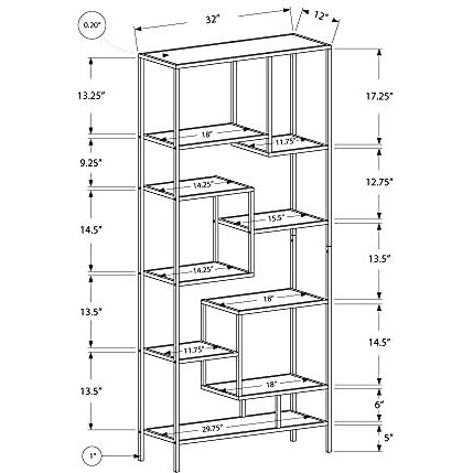 Bookcase - 72"&quotH / Silver Metal With Tempered Glass