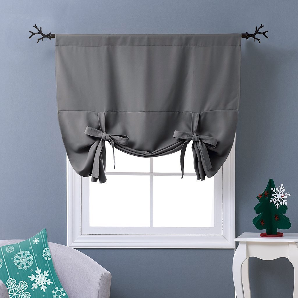 Nicetown Thermal Insulated Blackout Short Curtain - Bathroom Curtain Gray Tie Up Shade For Small Window, Window Valance Balloon Roman Blind (Rod Pocket Panel, 46 Inches W X 63 Inches L)