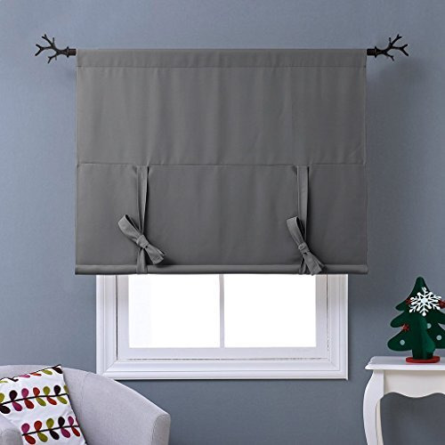 Nicetown Thermal Insulated Blackout Short Curtain - Bathroom Curtain Gray Tie Up Shade For Small Window, Window Valance Balloon Roman Blind (Rod Pocket Panel, 46 Inches W X 63 Inches L)