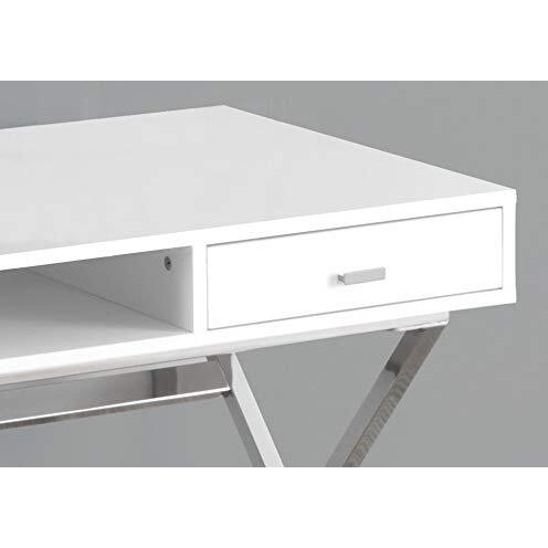 Monarch Specialties Laptop Table With Drawers And Open Shelf Computer, Writing Desk, Metal Sturdy Legs, 48"" L, Glossy White