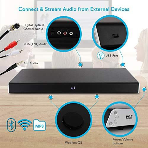 Pyle Surround Sound Tv Sound Bar - Bluetooth Compatible Wireless Soundbar For Tv W/ Built In Subwoofer Speaker - Television Sound Bar System W/ Lcd/Optical Audio/Rca/Aux/Usb/Coaxial Psbv620Bt