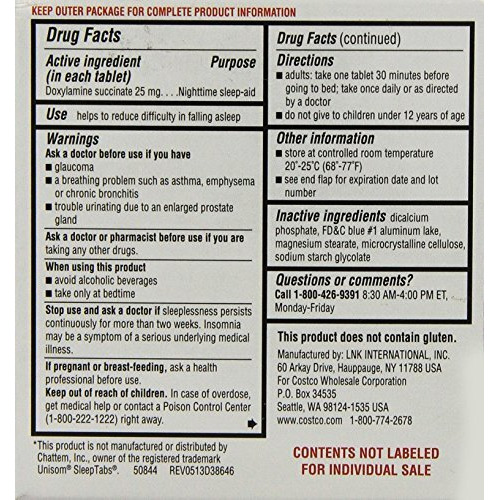Kirkland Signature Nighttime Sleep Aid (Doxylamine Succinate 25 Mg), 192 Tablets