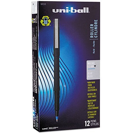 Sanford Uniball Roller Stick Pen, 0.5Mm Micro Point, Blue Ink, Dozen (60153)