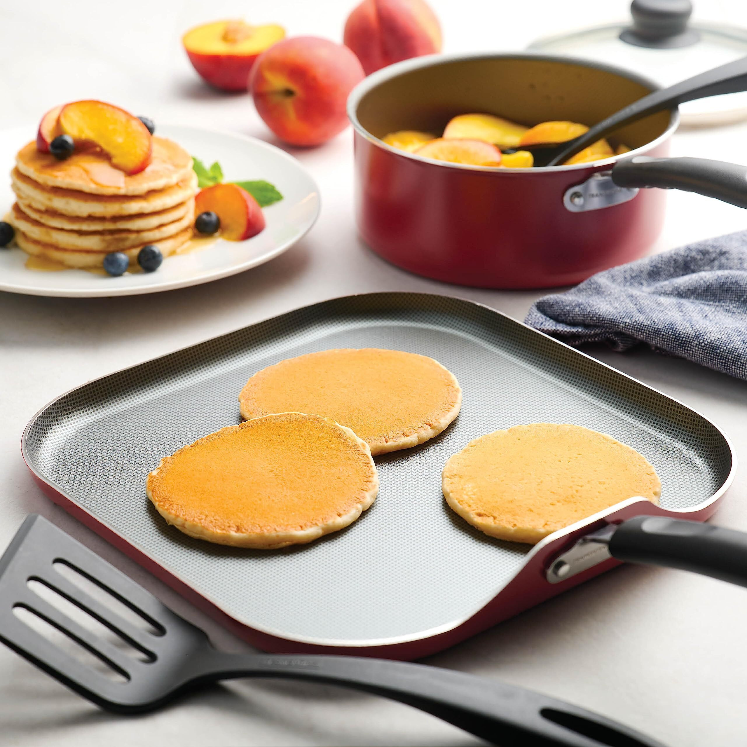 Tramontina 18 Piece Nonstick Cookware Set - Red - Aluminum Construction, Dishwasher Safe, Compatible With Gas, Electric, Ceramic Cooktops - Includes Saut Pans, Griddle, Dutch Oven, Cooking Utensils