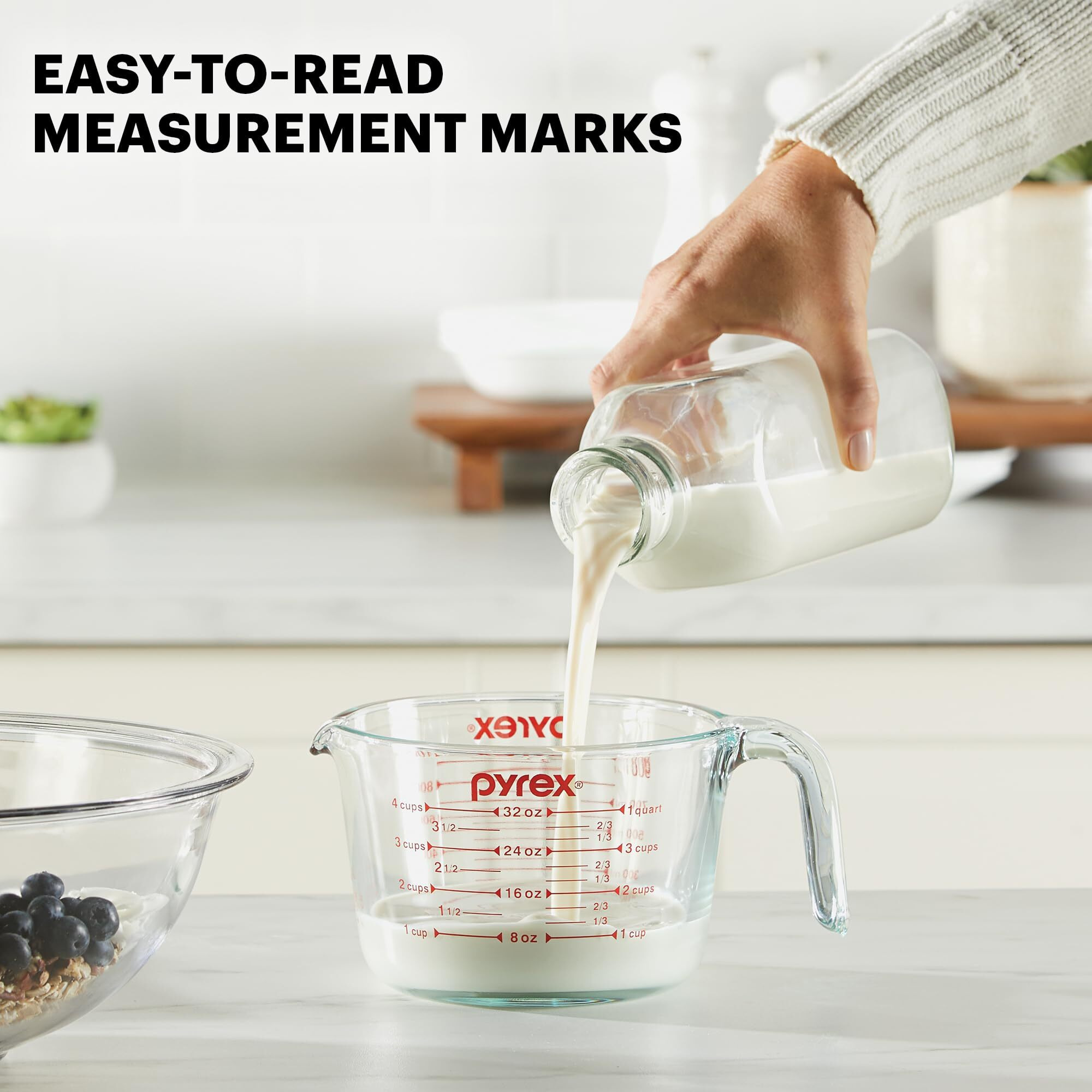 Pyrex 3 Piece Measuring Cup Set, Includes 1, 2, And 4 Tempered Glass Liquid Measuring Cups, Dishwasher, Freezer, Microwave, And Oven Safe, Essential Kitchen Tools