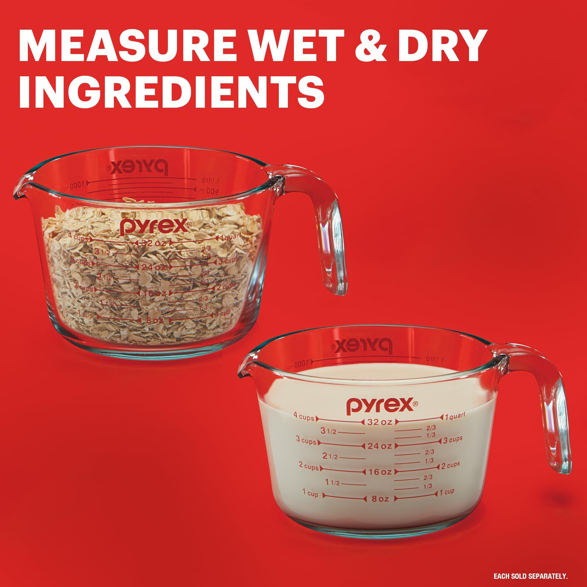 Pyrex 3 Piece Measuring Cup Set, Includes 1, 2, And 4 Tempered Glass Liquid Measuring Cups, Dishwasher, Freezer, Microwave, And Oven Safe, Essential Kitchen Tools