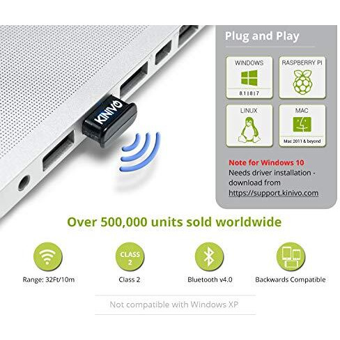 Kinivo Usb Bluetooth Adapter For Pc Btd400 (Bluetooth 4.0 Dongle Receiver, Low Energy) - Compatible With Windows 11/10/8.1/8, Raspberry Pi, Linux, Macos, Laptop & Headphones