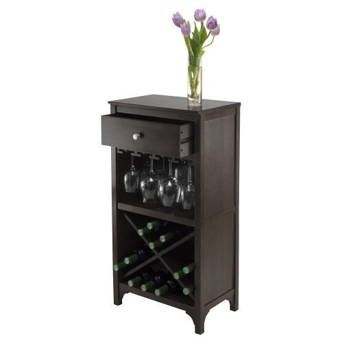 Winsome Trading 92745 Ancona Modular Wine Cabinet With One Drawer  Glass Rack  X Shelf