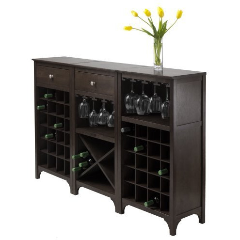Winsome 3-Piece Ancona Wine Cabinet Modular Set, Black