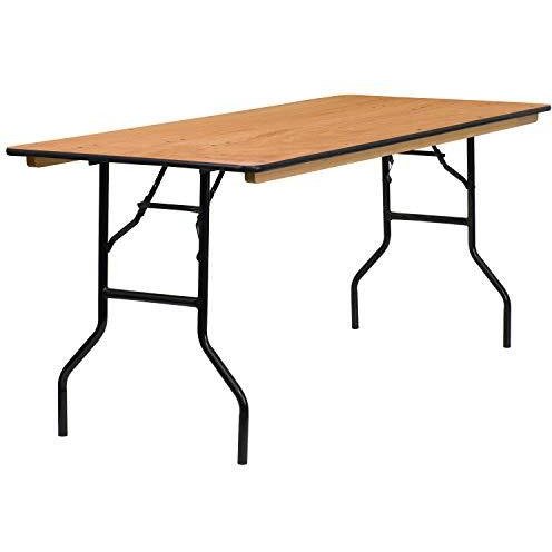 6-Foot Rectangular Wood Folding Banquet Table With Clear In Coated Finished Top