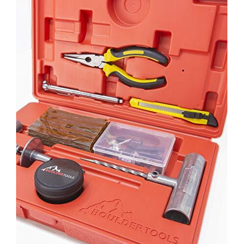 Boulder Tools Heavy Duty Tire Repair Kit - Flat Tire Puncture Repair Kit - Professional Tools For Quick And Easy Repair - Suitable Tire Plug Kit For Car, Truck, Rv, Motorcycle, Tractor, And Trailer