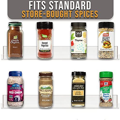 Pretty Display Wall Mount Spice Rack Crystal Clear Acrylic Spice Rack Organizer 3 Pk] - Invisible Minimalist Shelf Design - Strong & Easy To Install- 15A Customizable Wall Mounted Spice Shelves