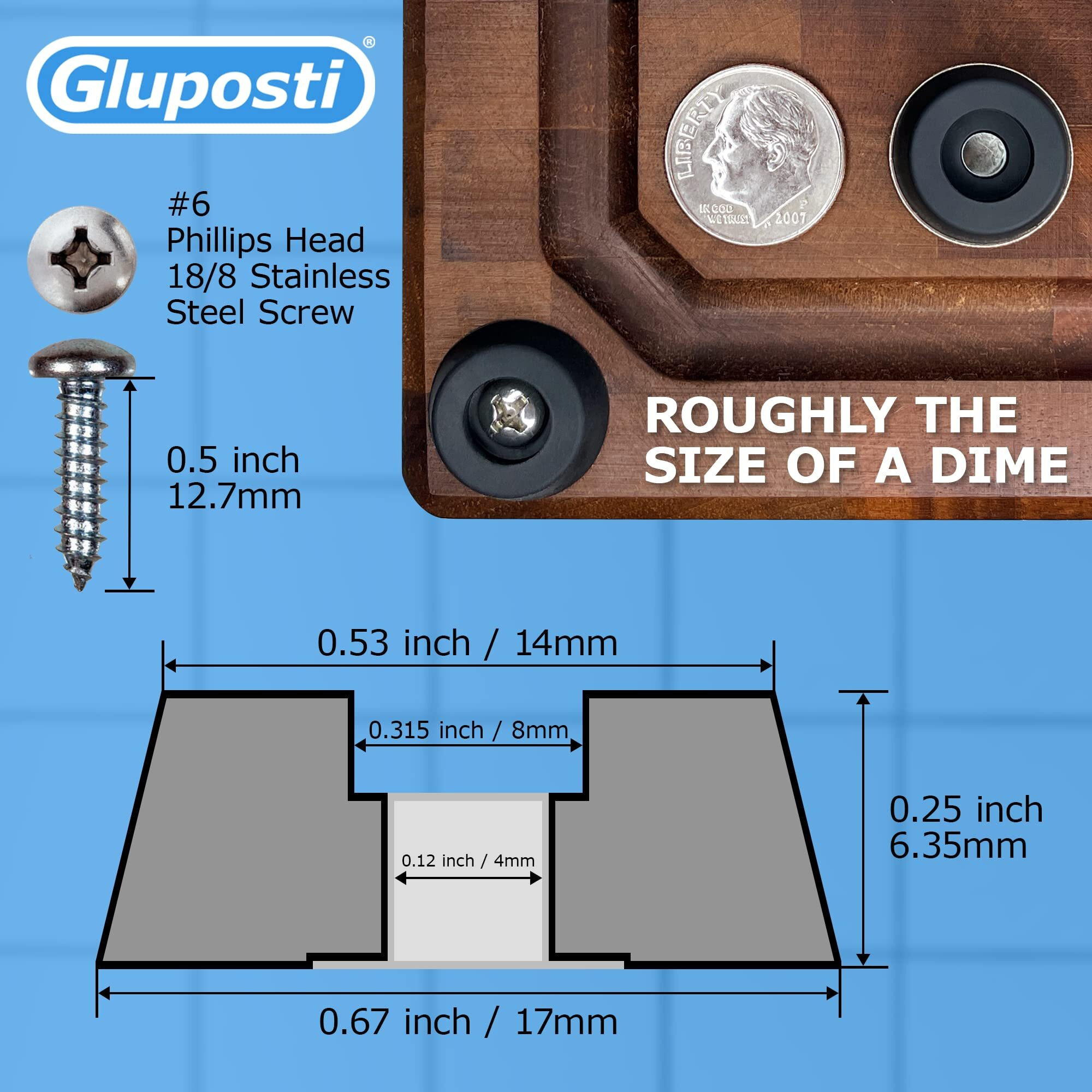 Soft Rubber Feet For Cutting Board With Stainless Screws, Cutting Board Feet Non Slip Rubber Feet For Electronics, Small Rubber Bumpers For Furniture, Made In Usa, 0.67 "" W X 0.25 "" H (12 Pack)