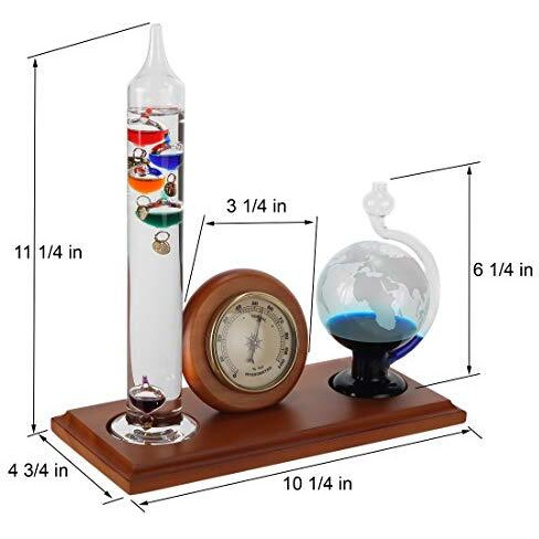 Lily's Home Analog Weather Station, With Galileo Thermometer, Glass Barometer, And Analog Hygrometer, 5 Multi-Colored Spheres (10.5 In X 12 In)