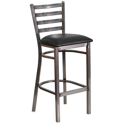 Flash Furniture Hercules Series Clear Coated Ladder Back Metal Restaurant Barstool - Black Vinyl Seat