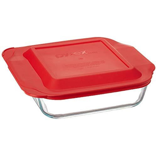 Pyrex Get Dinner Away Large Handle 8"" X 8"" Square Dish. Making It Easy To Monitor Casserole Cooking And Brownie Baking From A, 4, Red 8""