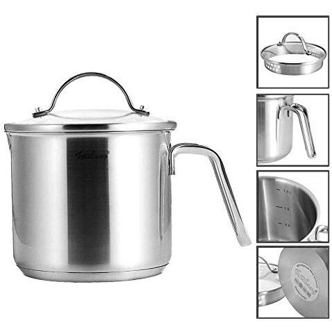 15 Quart Stainless Steel Saucepan With Pour Spout, Saucepan With Glass Lid, 6 Cups Burner Pot With Spout - For Boiling Milk, Sauce, Gravies, Noodles