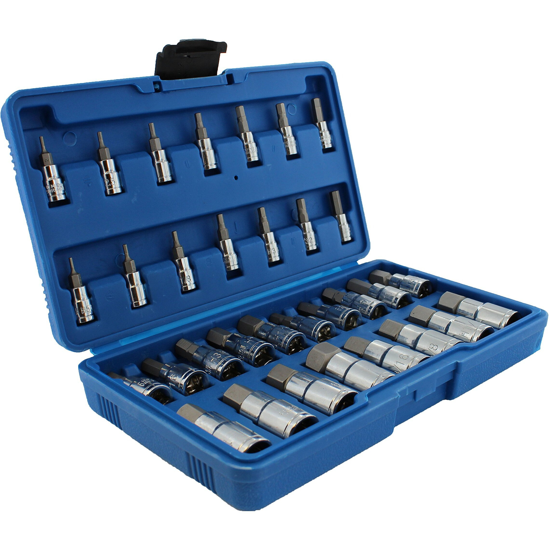Abn Hex Socket Set - 32Pc Universal Sae And Metric Allen Socket Set Hex Bit Socket Set, 5/64 To 3/4 Inch And 2 To 19Mm